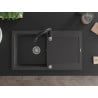 Mexen Leo fregadero de granito de 1 cubeta con escurridor y grifo de cocina Savita, negro moteado - 6501-76-672601-70