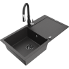 Mexen Leo granite sink 1-bowl with drainer and Savita kitchen tap, speckled black - 6501-76-672601-70-B