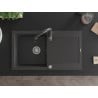 Mexen Leo granite kitchen sink 1-bowl with drainer and Savita kitchen faucet, black speckled - 6501-76-672601-76