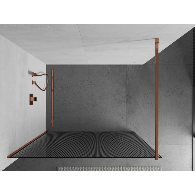 Mexen Kioto douchescherm 140 x 200 cm, strepen 8 mm, roze goud - 800-140-101-60-09