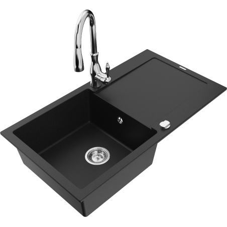 Mexen Leo fregadero de granito de 1 seno con escurridor y grifo de cocina Savita, negro - 6501-77-672601-00