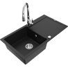 Mexen Leo granite sink 1-bowl with drainer and Savita kitchen tap, black - 6501-77-672601-00