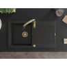 Mexen Leo granite sink 1-bowl with drainer and kitchen faucet Savita, black - 6501-77-672601-50