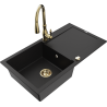 Mexen Leo fregadero de granito de 1 cubeta con escurridor y grifo de cocina Savita, negro - 6501-77-672601-50