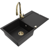 Mexen Leo granite sink single-bowl with drainer and Savita kitchen tap, black - 6501-77-672601-50