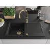 Mexen Leo granite sink 1-bowl with drainer and kitchen faucet Savita, black - 6501-77-672601-50