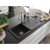 Mexen Leo fregadero de granito de 1 senos con escurridor y grifo de cocina Savita, negro - 6501-77-672601-50