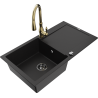Mexen Leo granite kitchen sink 1-bowl with drainer and Savita kitchen faucet, black - 6501-77-672601-50-B