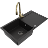 Mexen Leo granite sink 1-bowl with drainer and Savita kitchen tap, black - 6501-77-672601-50-B