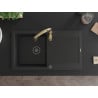Mexen Leo granite kitchen sink 1-bowl with drainer and Savita kitchen faucet, black - 6501-77-672601-50-B