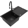 Mexen Leo granite sink 1-bowl with drainer and Savita kitchen tap, black - 6501-77-672601-70-B