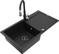 Mexen Leo fregadero de granito de 1 cubeta con escurridor y grifo de cocina Savita, negro - 6501-77-672601-70-B