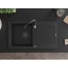 Mexen Leo granīta izlietne ar vienu nodalījumu, noteku un virtuves jaucējkrānu Savita, melna - 6501-77-672601-70-B