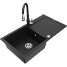 Mexen Leo fregadero de granito 1-cubeta con escurridor y grifo de cocina Savita, negro - 6501-77-672601-70