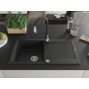 Mexen Leo fregadero de granito de 1 seno con escurridor y grifo de cocina Savita, negro - 6501-77-672601-70