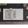 Mexen Matias granite sink 1.5-bowl with drainer and Savita kitchen tap, white - 6502-20-672601-00
