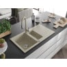 Mexen Matias fregadero de granito de 1,5 senos con escurridor y grifo de cocina Savita, beige - 6502-69-672601-69