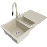 Mexen Matias fregadero de granito 1,5 tazones con escurridor y grifo de cocina Savita, beige - 6502-69-672601-69