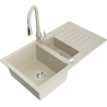 Mexen Matias fregadero de granito de 1,5 senos con escurridor y grifo de cocina Savita, beige - 6502-69-672601-69