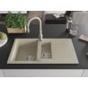 Mexen Matias fregadero de granito de 1,5 senos con escurridor y grifo de cocina Savita, beige - 6502-69-672601-69