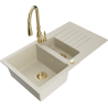 Mexen Matias fregadero de granito de 1,5 tazones con escurridor y grifo de cocina Savita, beige - 6502-69-672601-50
