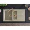 Mexen Matias granitenspoelbak 1,5-kamer met afdruiprek en keukenmengkraan Savita, beige - 6502-69-672601-50