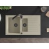 Mexen Matias Granitspüle 1,5-Becken mit Abtropfer und Küchenarmatur Savita, beige - 6502-69-672601-70