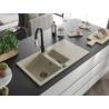 Mexen Matias granitische gootsteen 1,5-kamer met afdruiprek en keukenkraan Savita, beige - 6502-69-672601-70