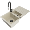 Mexen Matias granitische gootsteen 1,5-kamer met afdruiprek en keukenkraan Savita, beige - 6502-69-672601-70
