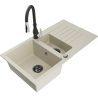 Mexen Matias Granitspüle 1,5-Becken mit Abtropfer und Küchenarmatur Savita, beige - 6502-69-672601-70