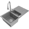 Mexen Matias granite sink 1.5-bowl with drainer and Savita kitchen faucet, gray - 6502-71-672601-00