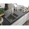 Mexen Matias fregadero de granito con 1,5 senos, escurridor y grifo de cocina Savita, gris - 6502-71-672601-50