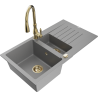 Mexen Matias granite sink 1.5-bowl with drainer and Savita kitchen tap, grey - 6502-71-672601-50