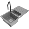Mexen Matias 1.5-bowl granite sink with drainer and Savita kitchen faucet, gray - 6502-71-672601-70