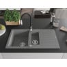 Mexen Matias évier en granit 1,5 bac avec égouttoir et robinet de cuisine Savita, gris - 6502-71-672601-70