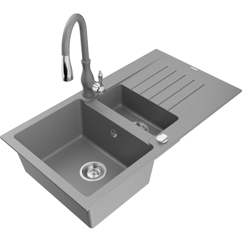 Mexen Matias Granit Kichen déi 1,5-Kummer Spull mat Ofbleck an Kichenbatär Savita, gro - 6502-71-672601-71