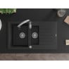 Mexen Matias granite sink 1.5-bowl with drainer and Savita kitchen faucet, black/silver - 6502-73-672601-00
