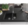 Mexen Matias granite sink 1.5-bowl with drainer and Savita kitchen faucet, black/silver - 6502-73-672601-00