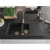 Mexen Matias lavello in granito 1,5 vasca con scolapiatti e rubinetto da cucina Savita, nero/argento - 6502-73-672601-50