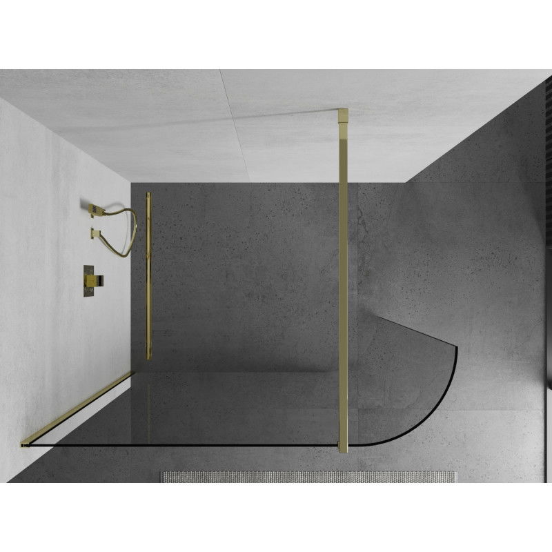Mexen Kioto-R Parete doccia arrotondata Walk-in 100 x 200 cm, trasparente 8 mm, oro - 800-100-101-50-06