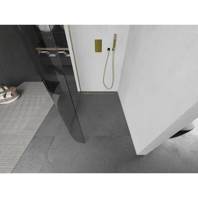 Mexen Kioto-R afgeronde inloopdouchewand 130 x 200 cm, transparant 8 mm, goud - 800-130-101-50-06
