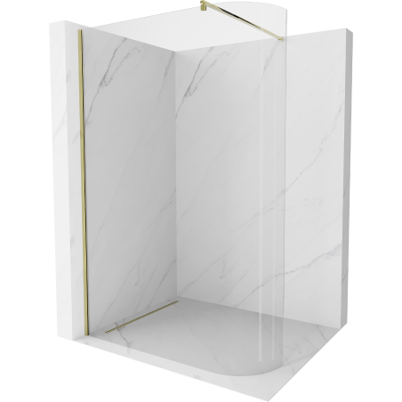 Mexen Kioto-R Rounded Walk-in Shower Wall 140 x 200 cm, Transparent 8 mm, Gold - 800-140-101-50-06