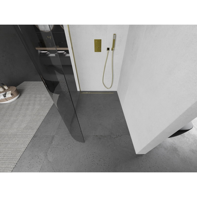 Mexen Kioto-R kaarjas Walk-in dušipaneel 160 x 200 cm, läbipaistev 8 mm, kuldne - 800-160-101-50-06