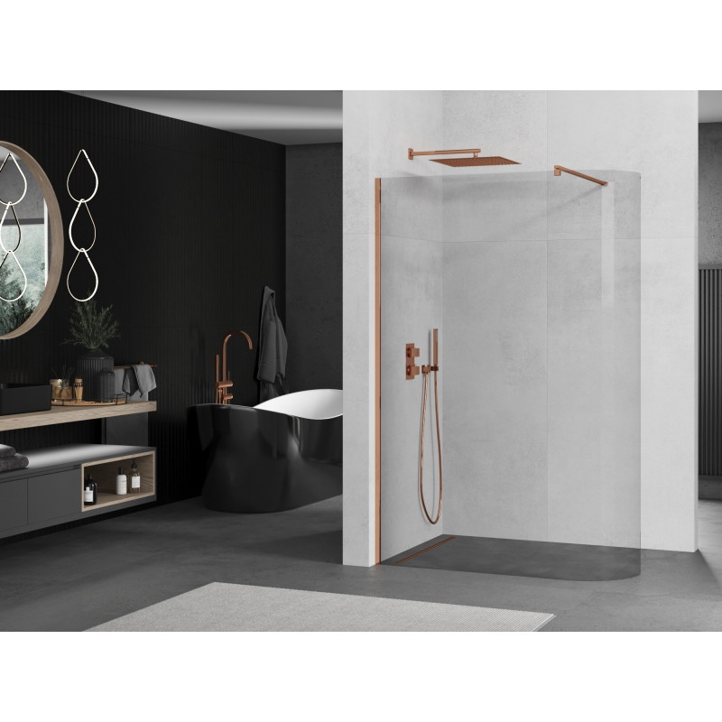 Mexen Kioto-R ümardatud dušisein Walk-in 110 x 200 cm, läbipaistev 8 mm, roosa kuld - 800-110-101-60-06