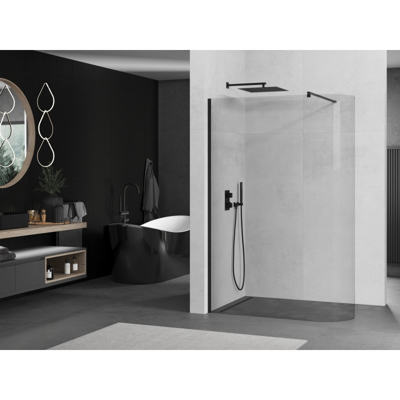 Mexen Kioto-R kaarjas dušisein Walk-in 80 x 200 cm, läbipaistev 8 mm, must - 800-080-101-70-06