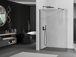 Mexen Kioto-R zaobljeni Walk-in tuš zid 120 x 200 cm, proziran 8 mm, crna - 800-120-101-70-06