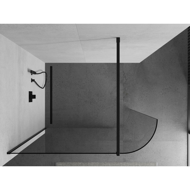 Mexen Kioto-R paroi de douche arrondie Walk-in 140 x 200 cm, transparent 8 mm, noir - 800-140-101-70-06