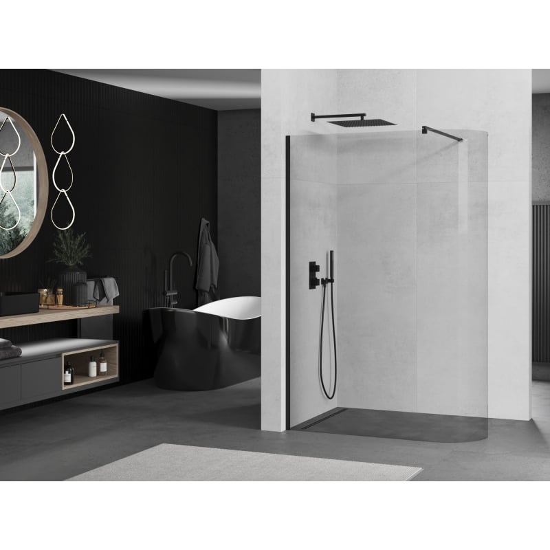 Mexen Kioto-R kaardus Walk-in dušisein 140 x 200 cm, läbipaistev 8 mm, must - 800-140-101-70-06