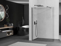 Mexen Kioto-R abgerundete Duschwand Walk-in 140 x 200 cm, transparent 8 mm, schwarz - 800-140-101-70-06