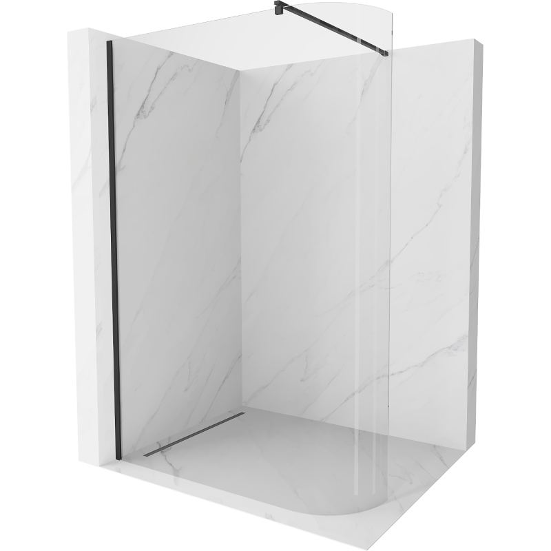 Mexen Kioto-R abgerundete Duschwand Walk-in 150 x 200 cm, transparent 8 mm, schwarz - 800-150-101-70-06
